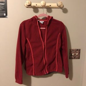Red Columbia fleece hoodie with zipper